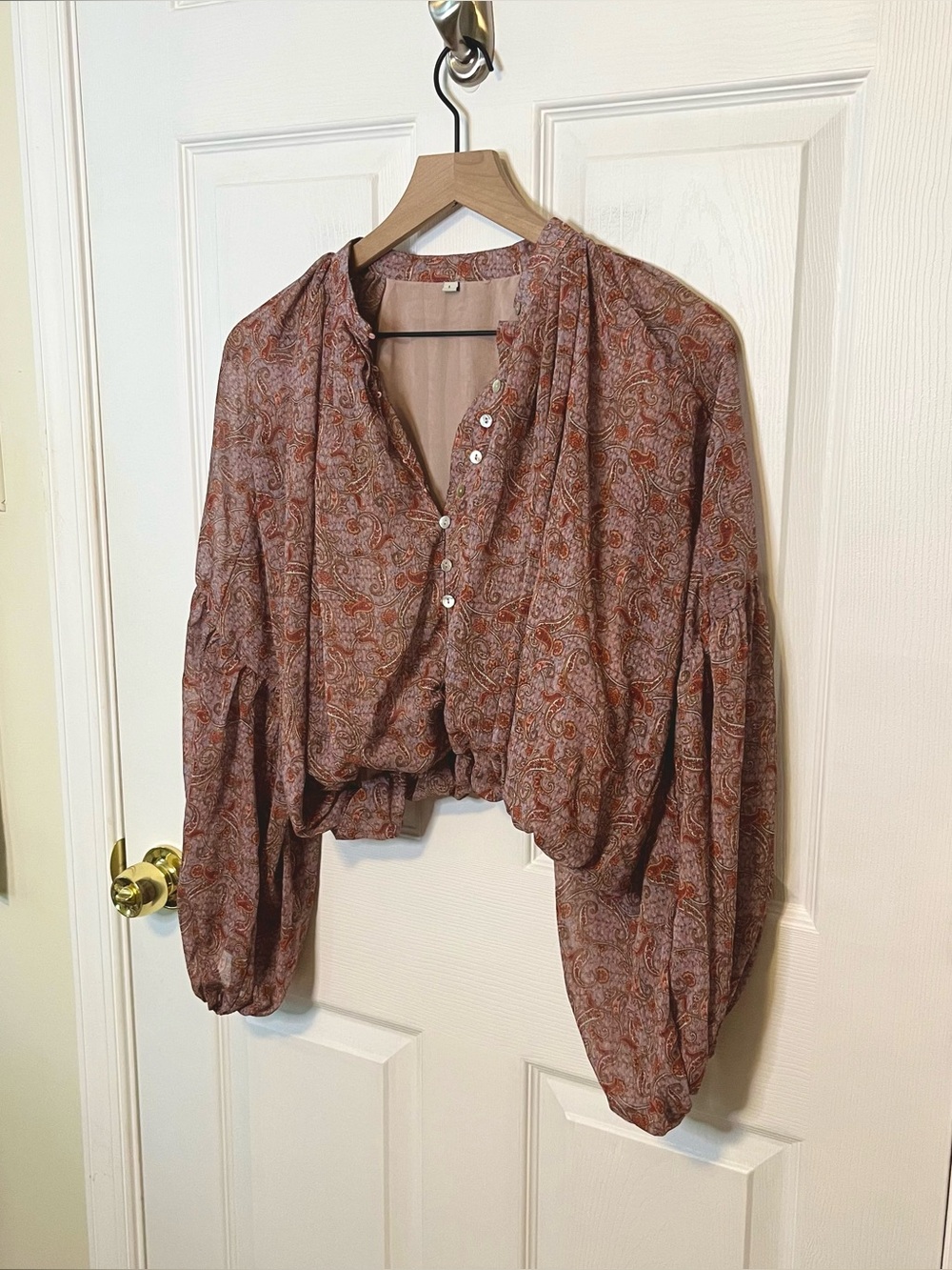 Boho Paisley Button-Front Blouse in Rust